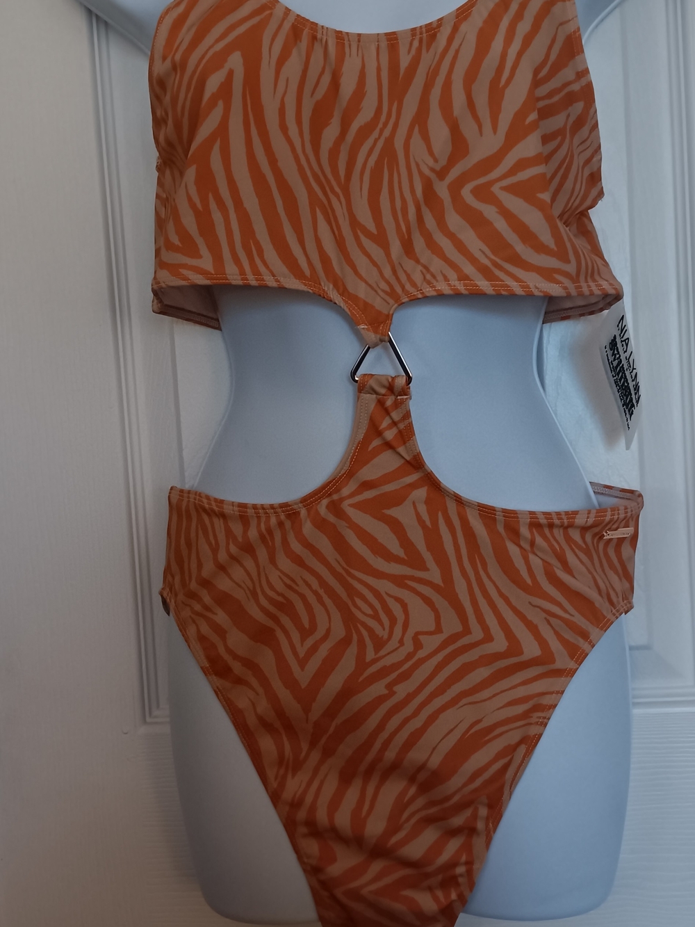 Nia Lynn Sports Illustrated Orange Zebra Cutout One-Piece Women's Size L NWT